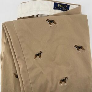 Polo Ralph Lauren Men's Khaki Chino All Over Embroidered Hunting Dog Pants 31x29